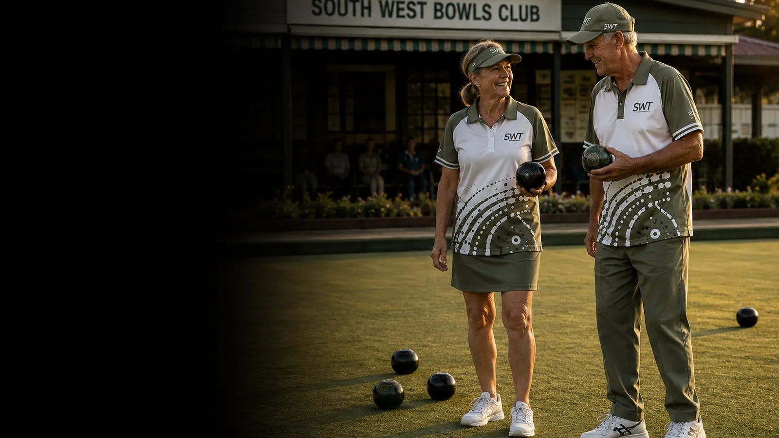 Lawn bowls player in South West Threads club kit