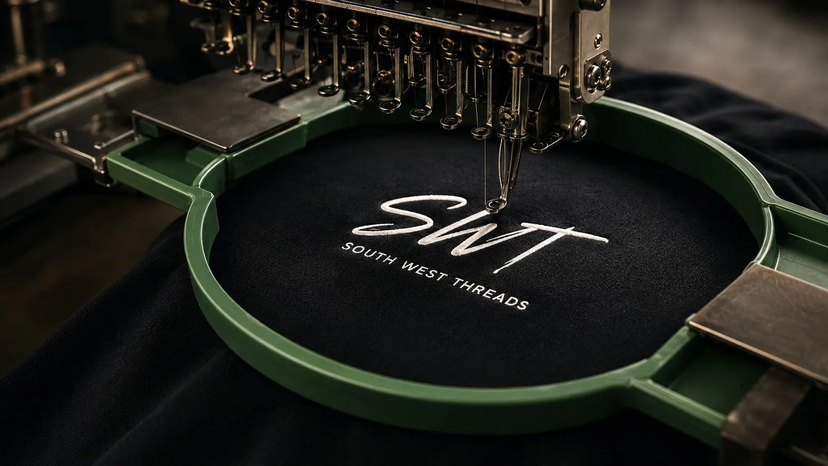 Close-up of embroidery decoration on South West Threads apparel