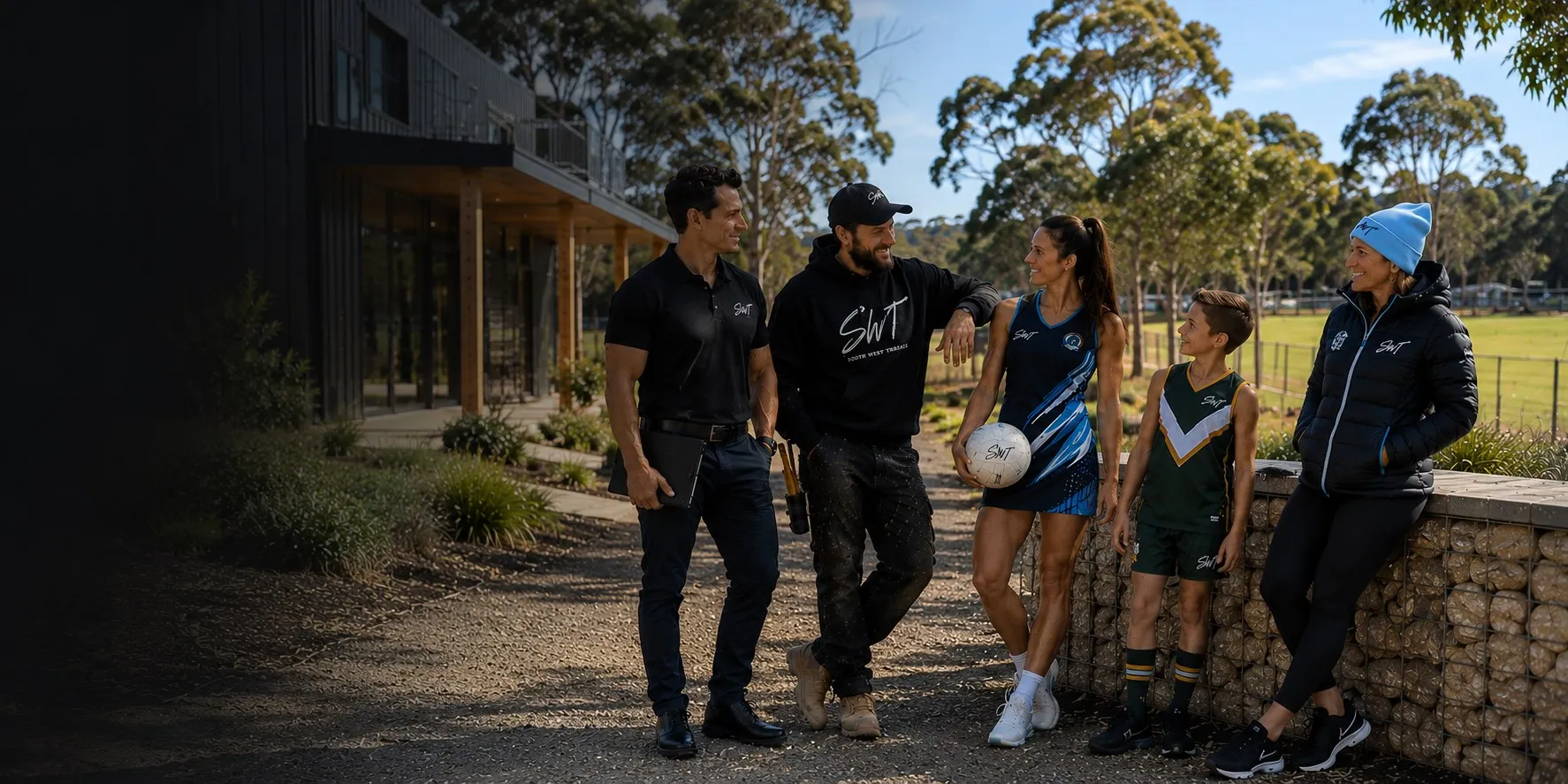 South West Threads apparel worn by a business team and a junior sports team