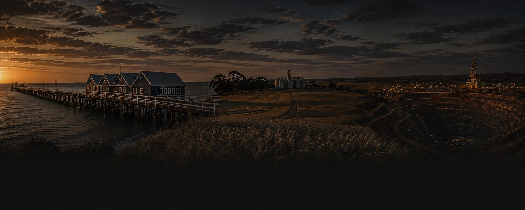 South West Western Australia coastline at dusk, jetty to Superpit