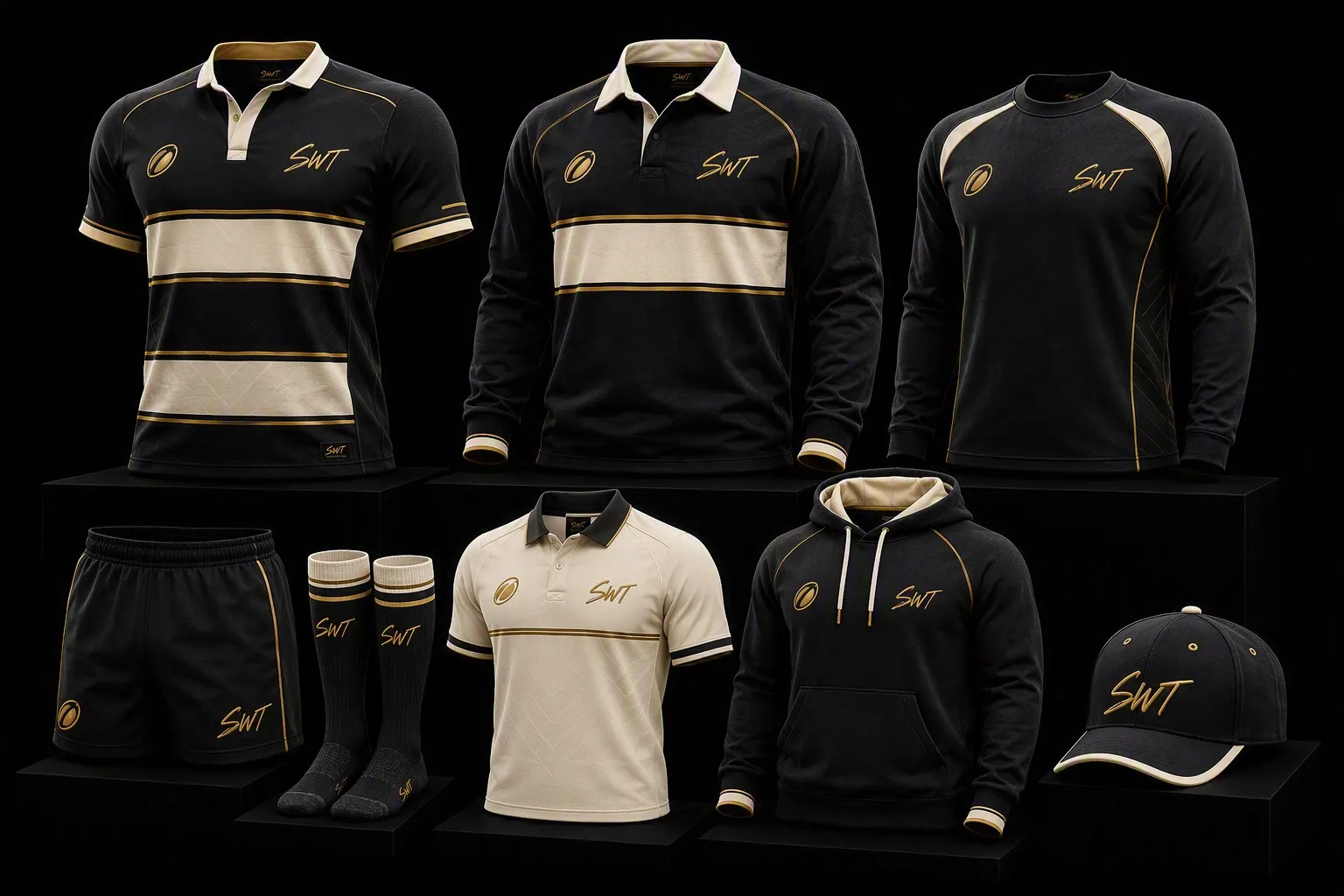Rugby collection board — black, cream and gold range
