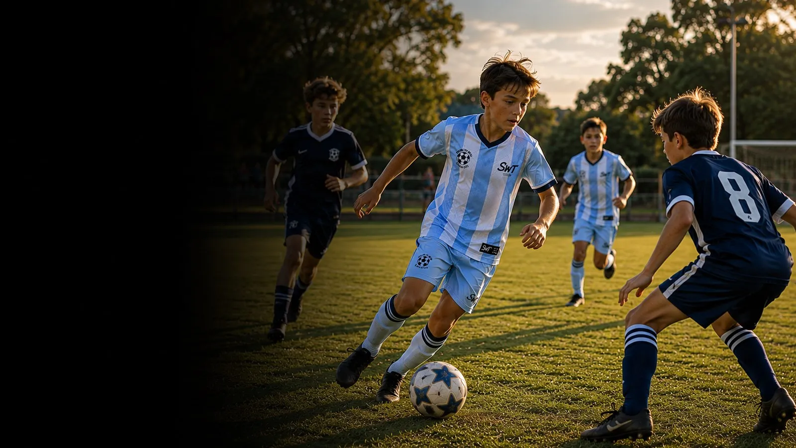 Junior soccer player in South West Threads club kit