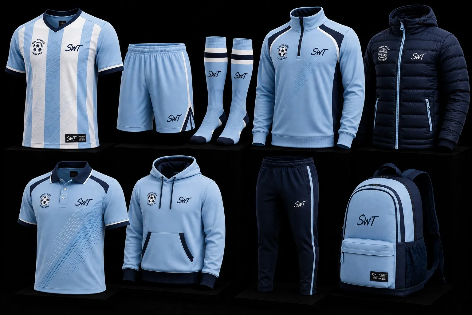Soccer collection board — baby blue and navy range