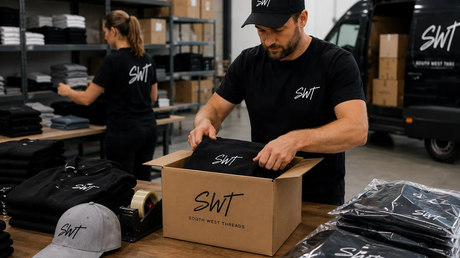 Finished apparel produced and ready for delivery